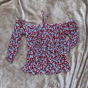 VICI Floral Off-Shoulder Zip Shirt -- Size Small